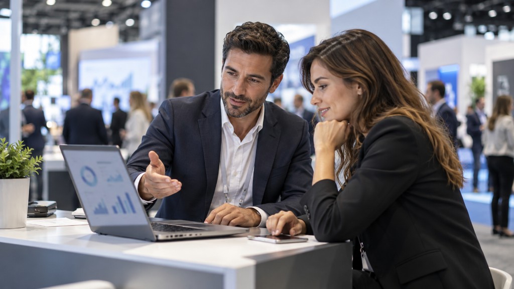Event marketers reviewing exhibition insights together