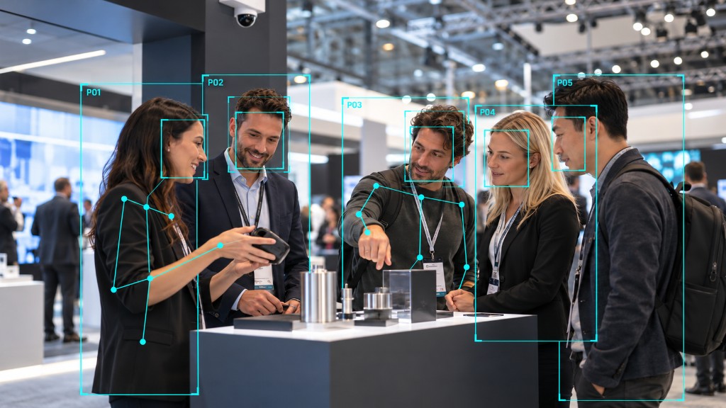 Visitors around a product demonstration with illustrative anonymous visitor activity overlays